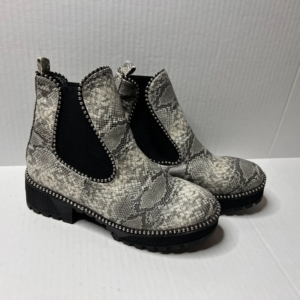 Studded Snake-Print Chelsea Boot - Gray